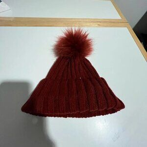 Burgandy Red Chunky Knit Pom Pom Beanie One Size